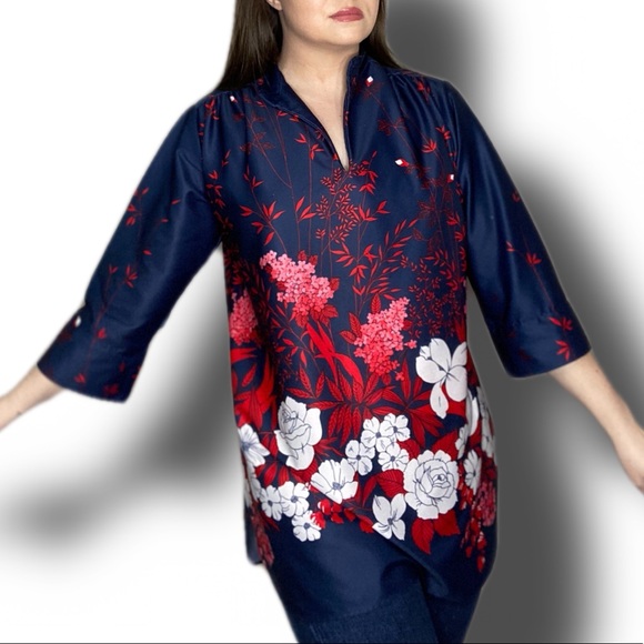 Aimee Of California Vintage Floral Tunic Top Size Large Flower Power - Picture 3 of 10